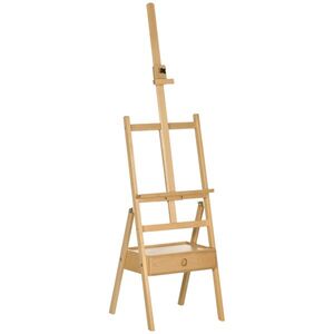 Imagine Vinsetto Șevalet de Pictor cu Înălțime Reglabilă și Sertar Inferior, Șevalet din Lemn de Fag, 43.5x43x150-190 cm, Culoare Lemn | Aosom Romania