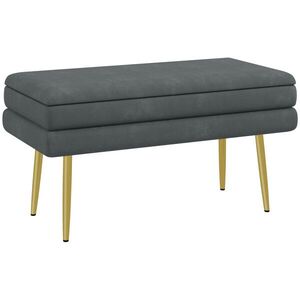 Imagine HOMCOM Banc bancă cutie de depozitare 2 în 1 cu asistent aspect de catifea și picioare din oțel - 79, 5L x 37, 5P x 43H cm gri și aurit | Aosom Romania