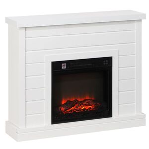 Imagine HOMCOM Șemineu Electric cu Efect de Flacără 3D, Oprire Automată, Încălzire Reglabilă și Temporizator, 96, 5x22x81, 7 cm, Alb | Aosom Romania