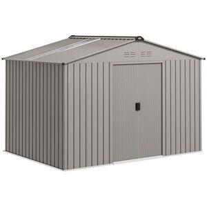 Imagine Outsunny Magazie de Grădină 4, 9 m² 277x195x192 cm cu 2 Uși Culisante, Acoperiș Înclinat și 4 Grile de Ventilație, Gri Argintiu | Aosom Romania