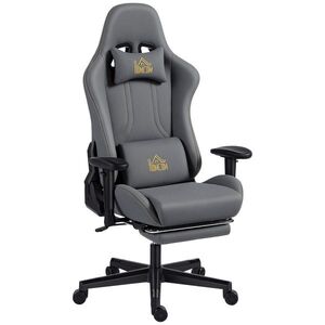 Imagine HOMCOM Scaun gaming ergonomic, fotoliu gamer cu cotiere 3D, spătar înclinabil, înălțime reglabilă, 72x76x132cm, gri | Aosom Romania