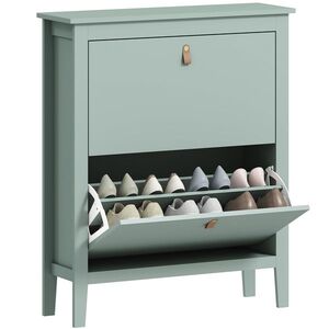 Imagine HOMCOM Pantofar cu 2 Sertare Rabatabile pentru 14 Perechi de Pantofi și Rafturi Reglabile, 80x24x95.5 cm, Verde | Aosom Romania
