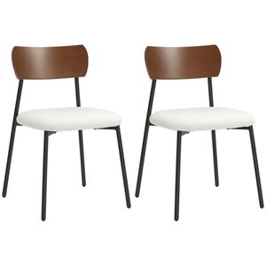 Imagine HOMCOM Set de 2 scaune de sufragerie cu șezut cu aspect de mohair, spătar curbat cu aspect de lemn, interior, crem | Aosom Romania