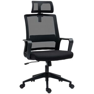 Imagine HOMCOM Scaun de Birou Ergonomic cu Tetieră, Înălțime Reglabilă și Funcție de Balansare, 60x64x102-112 cm, Negru | Aosom Romania