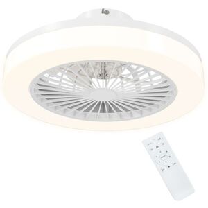 Imagine HOMCOM Ventilator de Tavan cu Lumină LED Reglabilă, 6 Viteze și Flux Reversibil, Ventilator din Plastic și Acril, Ø46x16 cm, Alb | Aosom Romania
