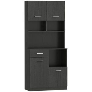 Imagine HOMCOM Dulap de bucătărie, bufet cu sertar, uși Soft-Close, 80 x 35 x 180 cm, Negru | Aosom Romania