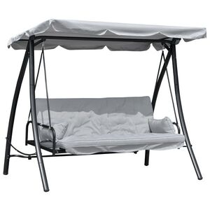 Imagine Balansoar de Gradina Outsunny 3 Locuri cu Acoperis Rabatabil Convertibil Pat Poliester Crem 209 cm x 114 cm x 170 cm