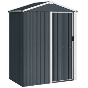 Imagine Outsunny Magazie de Grădină 1, 1m² din Oțel Galvanizat, Magazie de Grădină cu Ușă Glisantă Blocabilă, Acoperiș Înclinat, Mănuși, Magazie pentru Unelte, 136x87x179 cm, Gri Închis | Aosom Romania