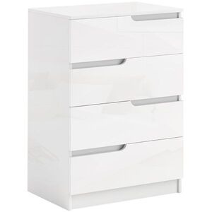 Imagine HOMCOM Comodă Modernă, Dulap, 4 Sertare, Placă de Pal, Dispozitiv Anti-Răsturnare, Amortizoare pentru Picioare, Alb | Aosom Romania