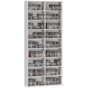 Imagine HOMCOM Raft pentru DVD-uri, Raft de depozitare CD, 14 rafturi reglabile, 18 compartimente, 175 cm, Raft Blu-ray, Placă de lemn, Alb | Aosom Romania