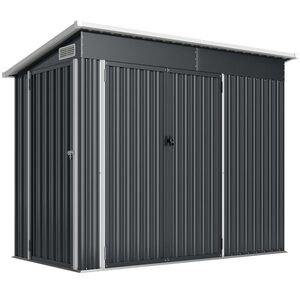 Imagine Outsunny Șopron de Grădină 2.68m² din Oțel Galvanizat cu 3 Uși Blocabile, Șopron cu Guri de Aerisire, Acoperiș Înclinat și Mănuși, Depozitare Unelte, 234x132x185 cm, Gri Închis | Aosom Romania