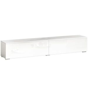 Imagine HOMCOM Dulap TV Suspendat 180 cm pentru TV până la 75 Inch, Dulap Modern pentru Living cu Uși cu Deschidere prin Apăsare și Orificii pentru Cabluri, Consolă Multimedia Montată pe Perete, Alb Lucios | Aosom Romania