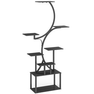 Imagine Outsunny Suport pentru Plante cu 8 Rafturi în Formă de S, Suport Ghivece Metalic pentru Interior și Exterior, pentru Grădină, Balcon, Terasă, Cameră de Zi, 74x26x158, 5 cm, Negru | Aosom Romania