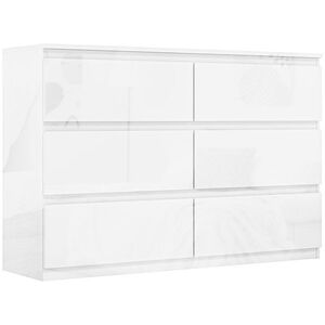 Imagine HOMCOM Comodă pentru Dormitor cu 6 Sertare Comodă pentru Salon Birou Stil Modern 112x34x75 cm Alb lucios | Aosom Romania
