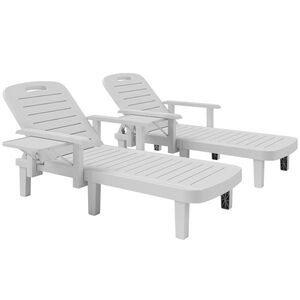 Imagine Outsunny Set 2 Șezlonguri cu Spătar Reglabil în 5 Poziții, Măsuță și Brațe Ergonomice, 79x158x88 cm, Gri | Aosom Romania
