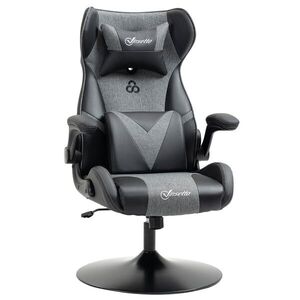 Imagine Vinsetto Fotoliu de gaming ergonomic cu bază rotundă înălțime reglabilă, brațe rabatabile, perne pentru cap și lombari PU gri și negru | Aosom Romania