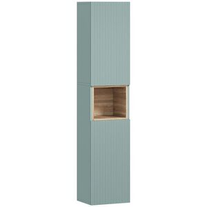 Imagine HOMCOM Dulap Înalt pentru Baie Îngust cu Raft Deschis și Rafturi Reglabile 2 Uși Canelate 30x24x140 cm Verde | Aosom Romania