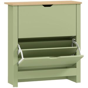 Imagine HOMCOM Dulap pentru încălțăminte 12 perechi, dulap îngust cu 2 sertare rabatabile și rafturi reglabile, verde | Aosom Romania