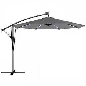 Imagine Outsunny Umbrelă Excentrică cu Lumină LED Solară 330x295 cm Umbrelă cu Bază Încrucișată Manivelă Husă Protectoare Gri Închis | Aosom Romania