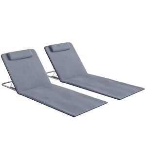 Imagine Outsunny Set de 2 Saltele cu Spătar Rabatabil, Suport pentru Cap și Geantă de Transport 134x48x33-43 cm Gri | Aosom Romania