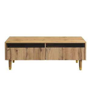 Imagine Masă de cafea cu LED, 2 sertare și iluminare LED, 110x50x40 cm, Culoare naturală