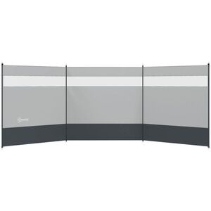 Imagine Outsunny Paravan împotriva vântului pentru camping, pliabil și portabil, cu sac de transport și stâlpi din oțel dim. 440 cm x 140 cm gri deschis | Aosom Romania