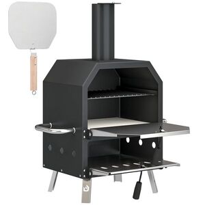 Imagine Outsunny Cuptor pizza exterior pe lemne Cuptor pizza din oțel inoxidabil 2 niveluri cu piatră pentru pizza grosime 1 cm picioare pliabile | Aosom Romania