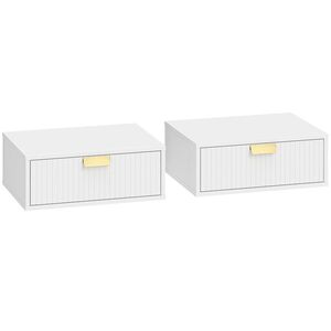 Imagine HOMCOM Set 2 noptiere suspendate cu sertar ondulat, pentru dormitor și living, 40x30x15 cm, alb | Aosom Romania