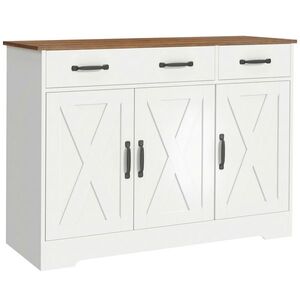 Imagine HOMCOM Bufet de bucătărie, mobilier de depozitare cu 3 uși tip hambar, 2 sertare și rafturi reglabile, 108 x 40 x 81 cm, alb | Aosom Romania