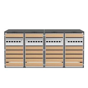Imagine Box pentru pubele cu capac rabatabil hidraulic, 4 compartimente și uși separate încuiabile, 264x80x118, 5 cm, Gri+Culoare naturală
