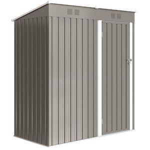 Imagine Outsunny Magazie de grădină din metal tip sprijinit 2 grile de aerisire acoperiș înclinat anti-UV 163x90x179cm Gri deschis | Aosom Romania
