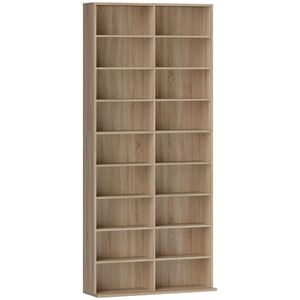 Imagine HOMCOM Raft DVD cu 9 niveluri, 18 compartimente și 14 rafturi reglabile, spațiu pentru 640 CD-uri, 360 DVD-uri sau 430 Blu-ray-uri, lemn natural | Aosom Romania