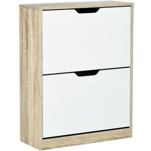 Imagine HOMCOM Dulap pantofi cu 2 Sertare Rabatabile, 8 Perechi, cu un Dispozitiv Anti-Răsturnare, Design Compact, 62, 5x26x81 cm, Natural | Aosom Romania