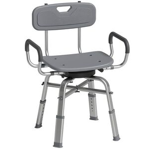 Imagine HOMCOM Scaun de Duș Rotativ cu Înălțime Reglabilă, Brațe și Spătar, Capacitate 150 kg, Gri | Aosom Romania