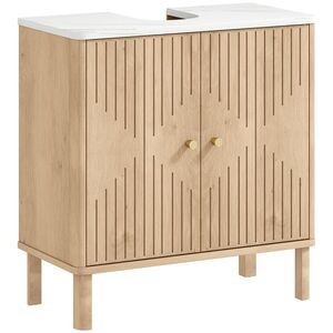 Imagine HOMCOM Dulap sub lavoar cu 2 uși, cu raft reglabil, cu efect de marmură și stejar | Aosom Romania