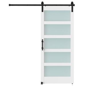 Imagine HOMCOM Ușă Glisantă 91.4x213.4cm cu Kit, Panouri din Sticlă, Aspect Lemn Alb | Aosom Romania