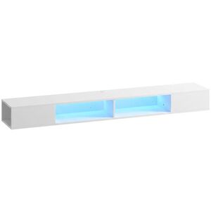 Imagine HOMCOM Comodă TV Suspendată cu Lumină LED cu Rafturi Deschise pentru Televizor 190, 5 cm 177, 8x30x18 cm Alb | Aosom Romania