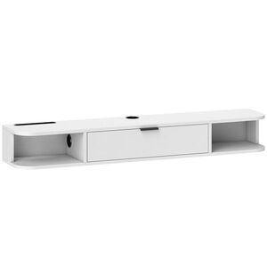 Imagine HOMCOM Comodă TV suspendată 120 cm, mobilier TV pentru televizoare până la 127 cm, sertar rabatabil 2 rafturi 120x24x16cm alb | Aosom Romania