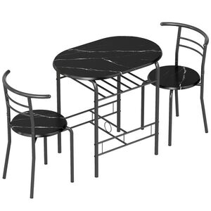 Imagine HOMCOM Set Masă Modernă cu 2 Scaune pentru Dining, Set 3 Piese Economisitoare de Spațiu pentru Bucătărie, Balcon, Restaurant sau Bar, Maro și Negru | Aosom Romania