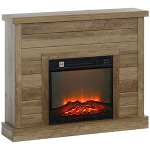 Imagine HOMCOM Șemineu Electric cu Flacără 3D, Oprire Automată, Încălzire Reglabilă și Temporizator, 96, 5x22x81, 7 cm, Lemn Natural | Aosom Romania