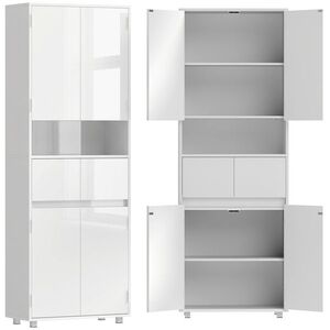 Imagine HOMCOM Dulap de Baie Înalt cu Rafturi Reglabile, Alb Lucios | Aosom Romania