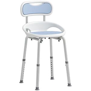 Imagine HOMCOM Scaun de Duș cu Spătar și Șezut Perforat, 8 Niveluri Reglabil, Antiderapant, 49, 5 x 54 x 92 cm, Albastru | Aosom Romania