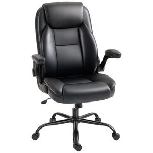 Imagine HOMCOM Scaun de birou cu brațe rabatabile, scaun de birou ergonomic, înălțime reglabilă, funcție de balans, negru | Aosom Romania