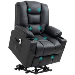 Imagine HOMCOM Fotoliu relaxant cu ajutor de ridicare, USB, functie de masaj, piele ecologica, pana la 150 kg, 90x98x102 cm, Negru | Aosom Romania