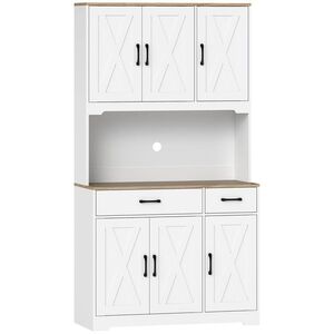 Imagine HOMCOM Bufet înalt bucătărie dulap de bucătărie cu 6 uși 2 sertare blat rafturi reglabile 94x39, 5x175, 2cm alb | Aosom Romania