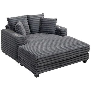 Imagine HOMCOM Chaiselongue 2 locuri canapea extensibilă mare 134 x 151 cm cu suport pentru pahare pentru living, gri | Aosom Romania