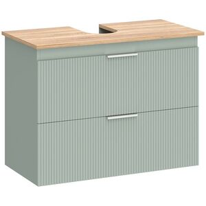 Imagine HOMCOM Corp sub lavoar, mobilier de baie cu 2 sertare, stil modern, 80 x 40 x 60 cm, verde și lemn natural | Aosom Romania