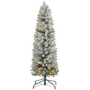 Imagine HOMCOM Brad de Crăciun Înzăpezit cu 263 de Crengi și Lumini LED Albe, Brad Artificial din Plastic, Ø45x150 cm, Verde | Aosom Romania