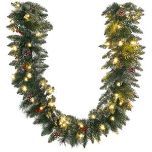Imagine HOMCOM Ghirlandă de Crăciun cu 50 de Lumini LED Albe, Temporizator și Decorațiuni, 180x30x30 cm, Verde | Aosom Romania