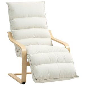 Imagine HOMCOM Fotoliu Relax din Lemn și Catifea cu Suport pentru Picioare, Crem | Aosom Romania